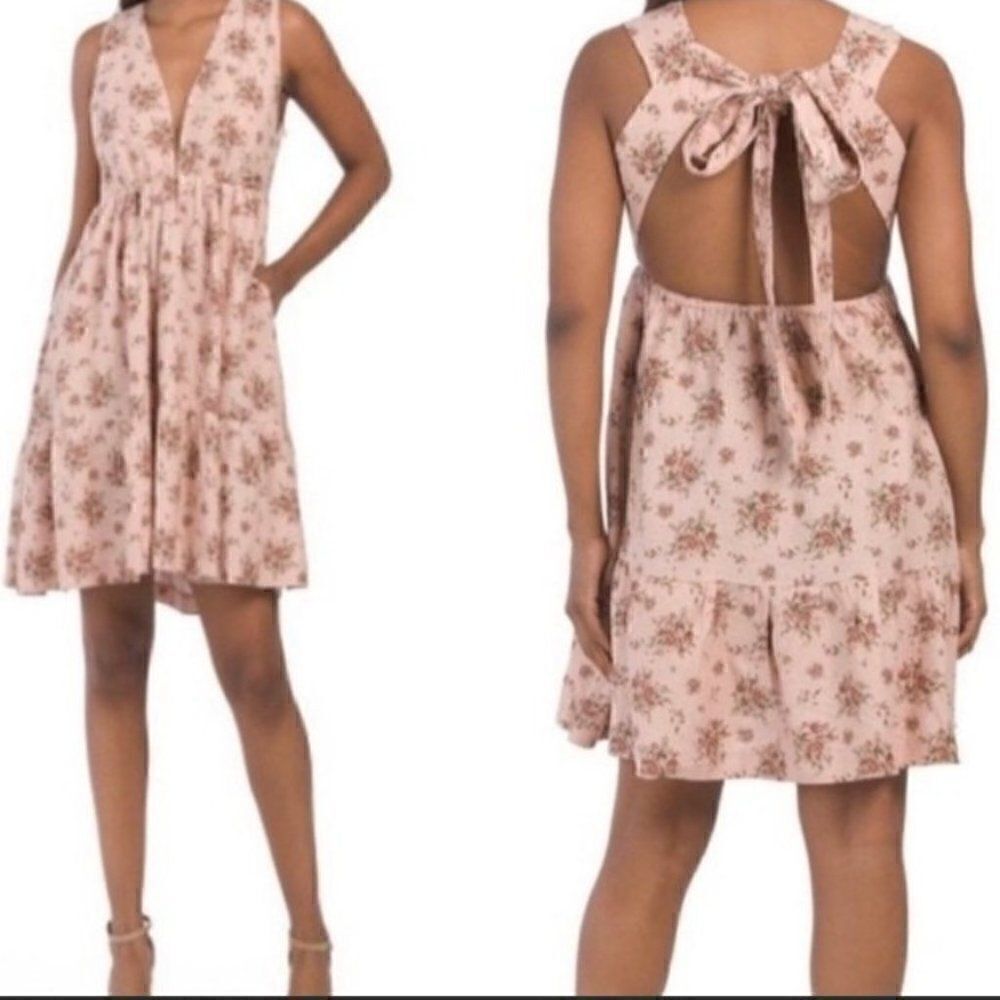 House Of Harlow 1960 Linen‎ Blend Floral Halter Mini Dress Pink Large